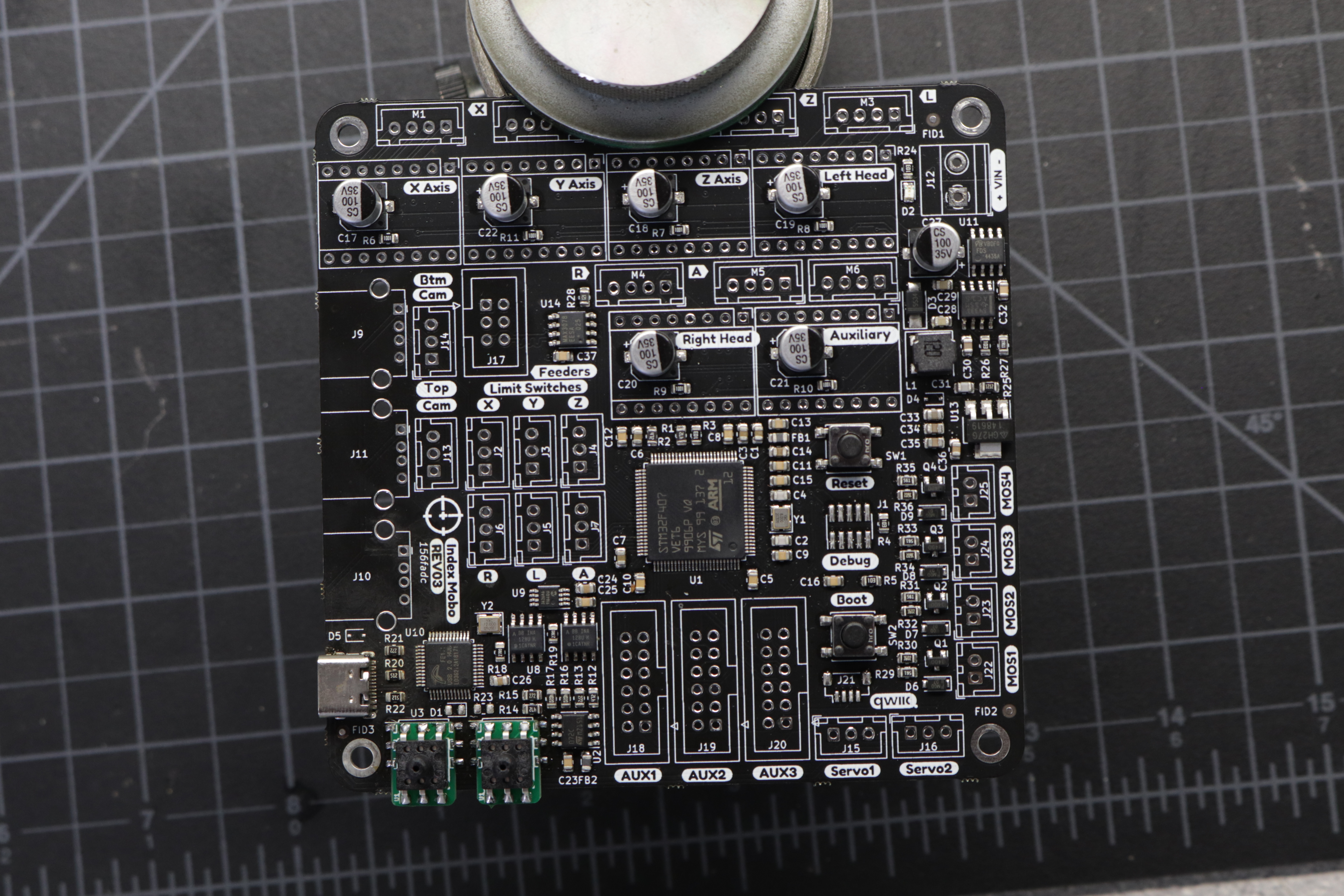 A photo with a full view of the motherboard with the modifications completed