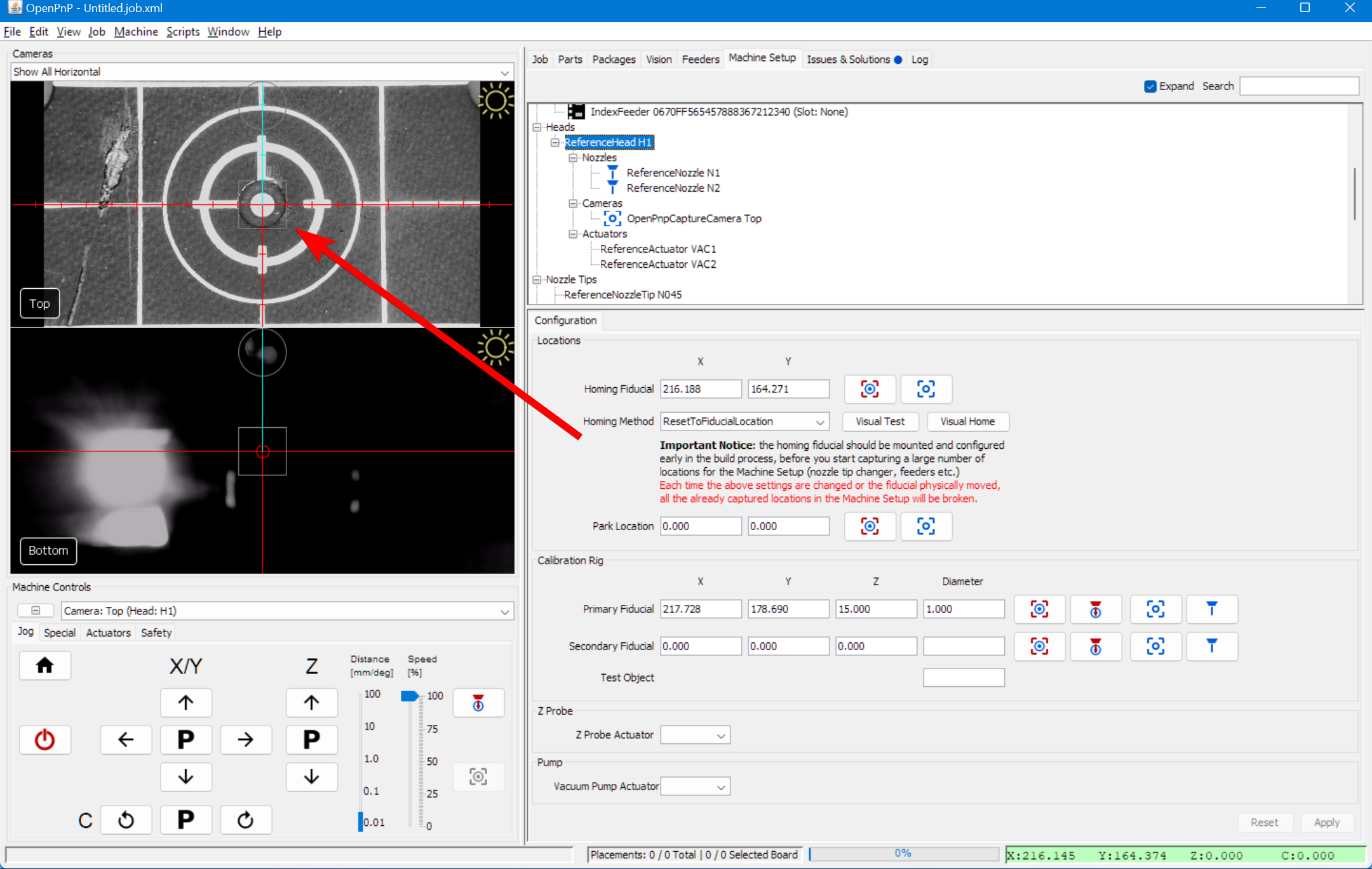 Center the homing fiducial in the camera view