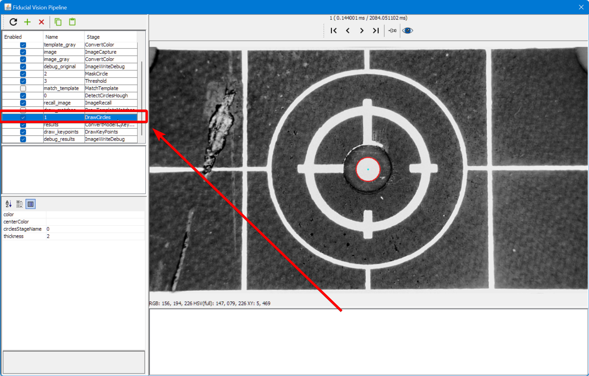 Click on the DrawCircles stage
