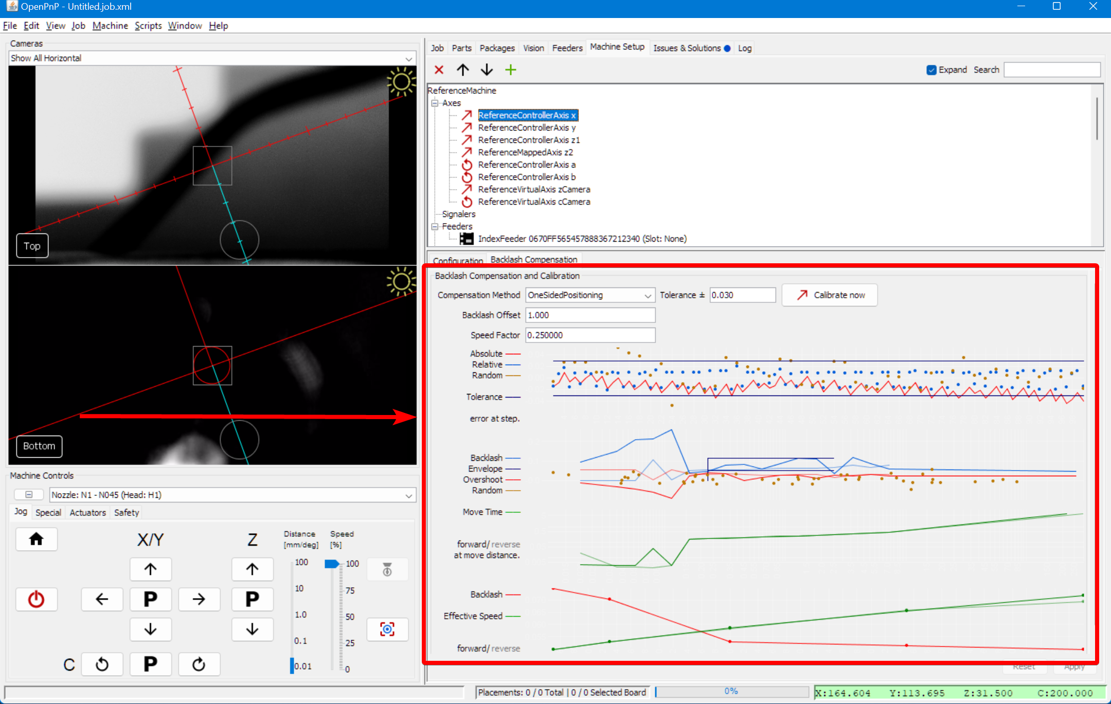 results of the backlash calibration