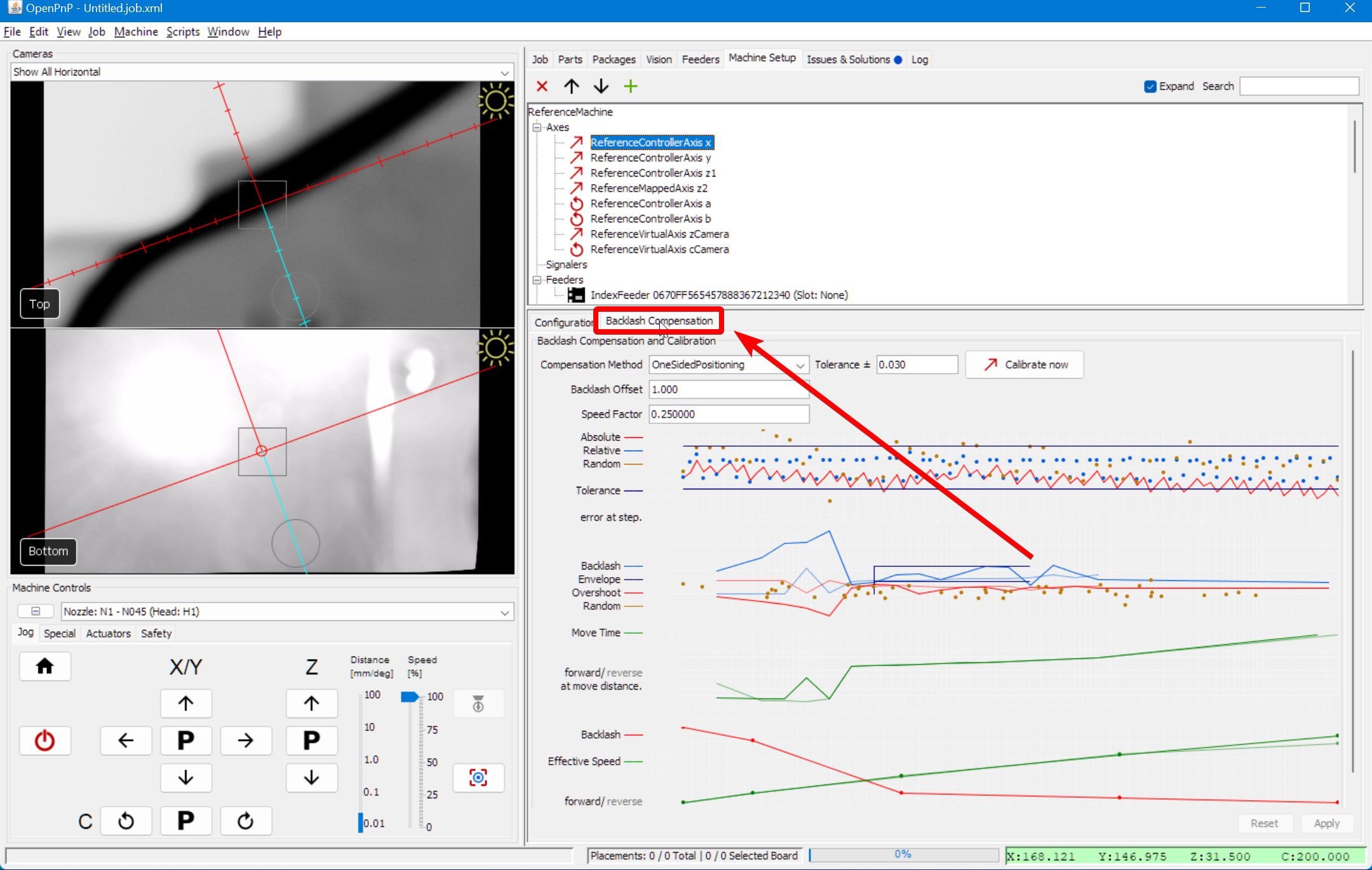 Select the backlash compensation tab
