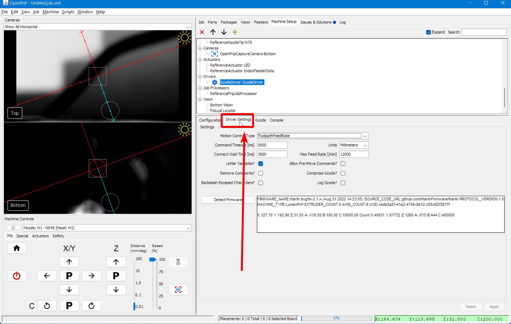 switch to driver settings tab