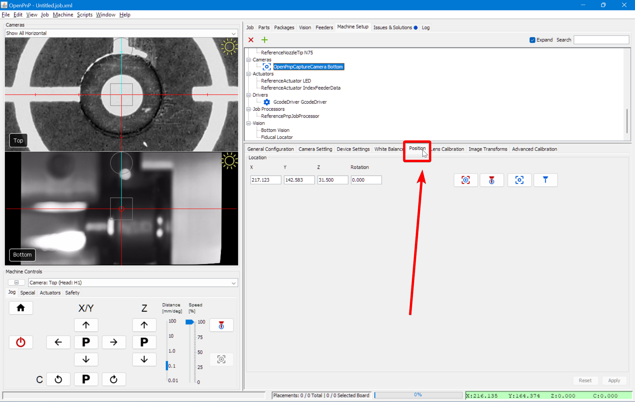 Select the position tab