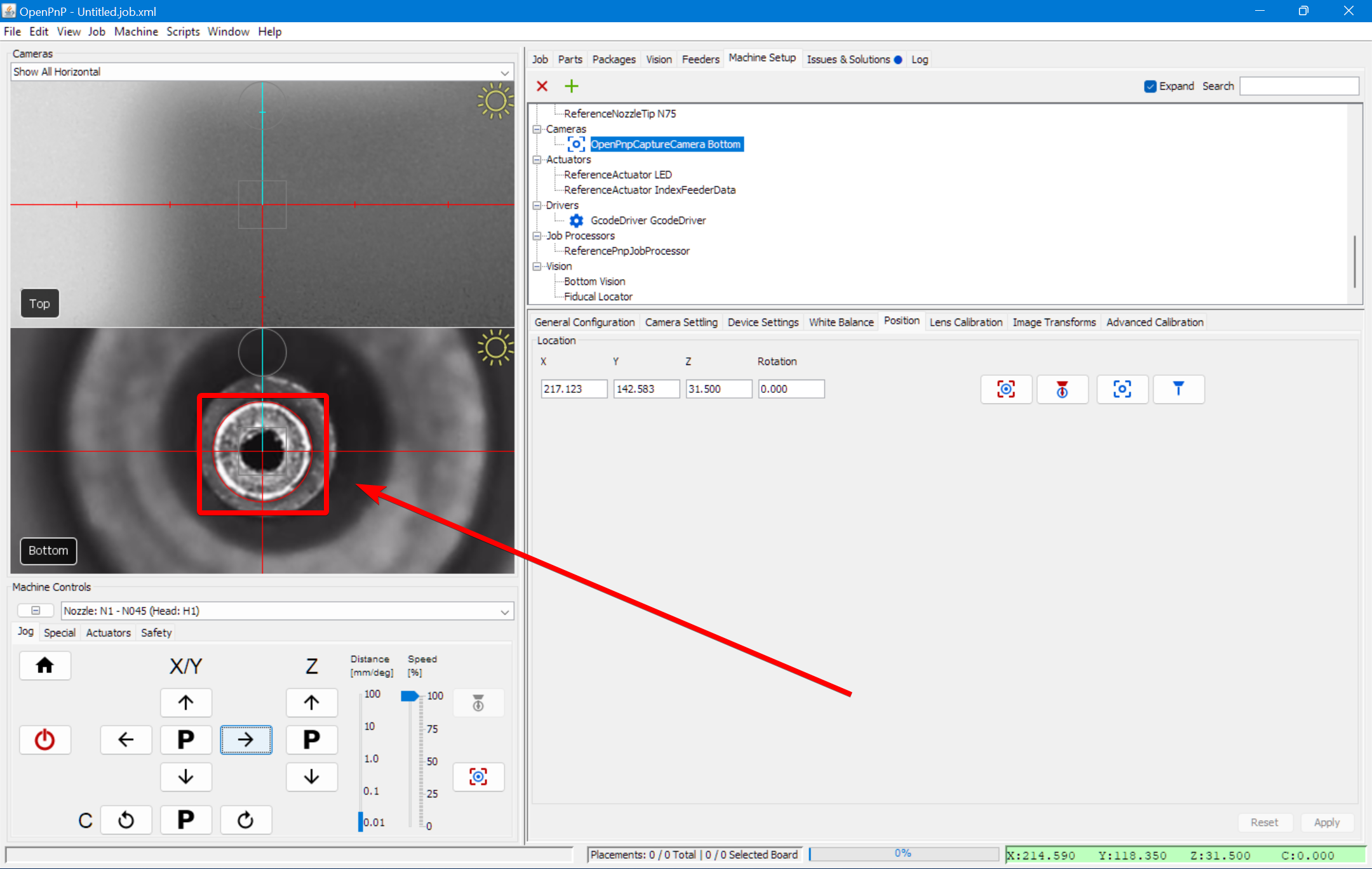 Focus on the tip of the nozzle