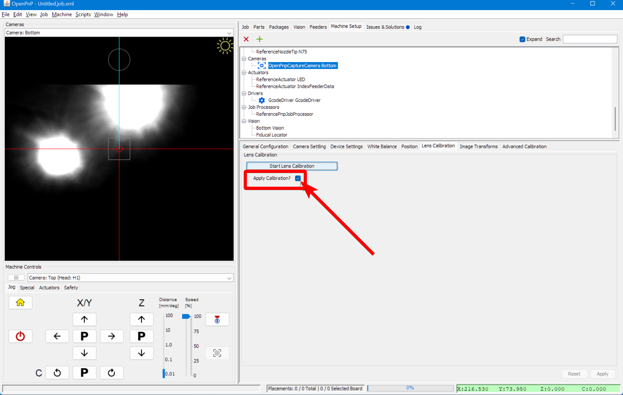 the apply calibration checkbox is checked