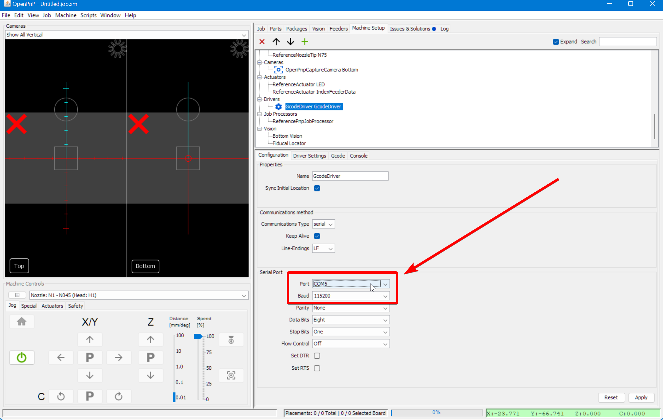 Changing the Port and Baud Rate