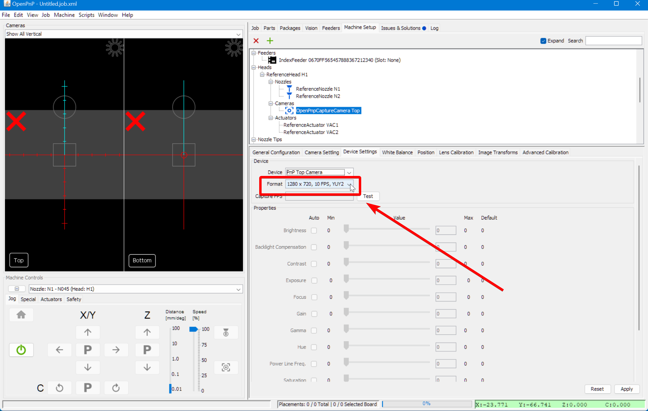 setting top camera resolution