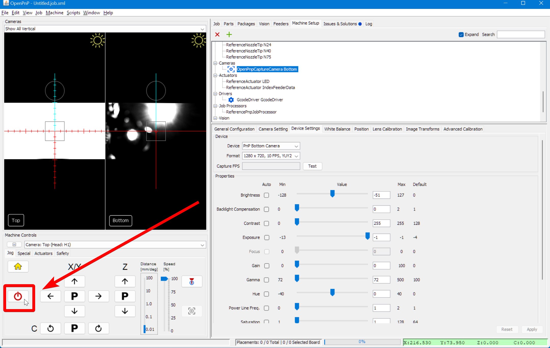 having successfully connected to the LumenPnP and cameras