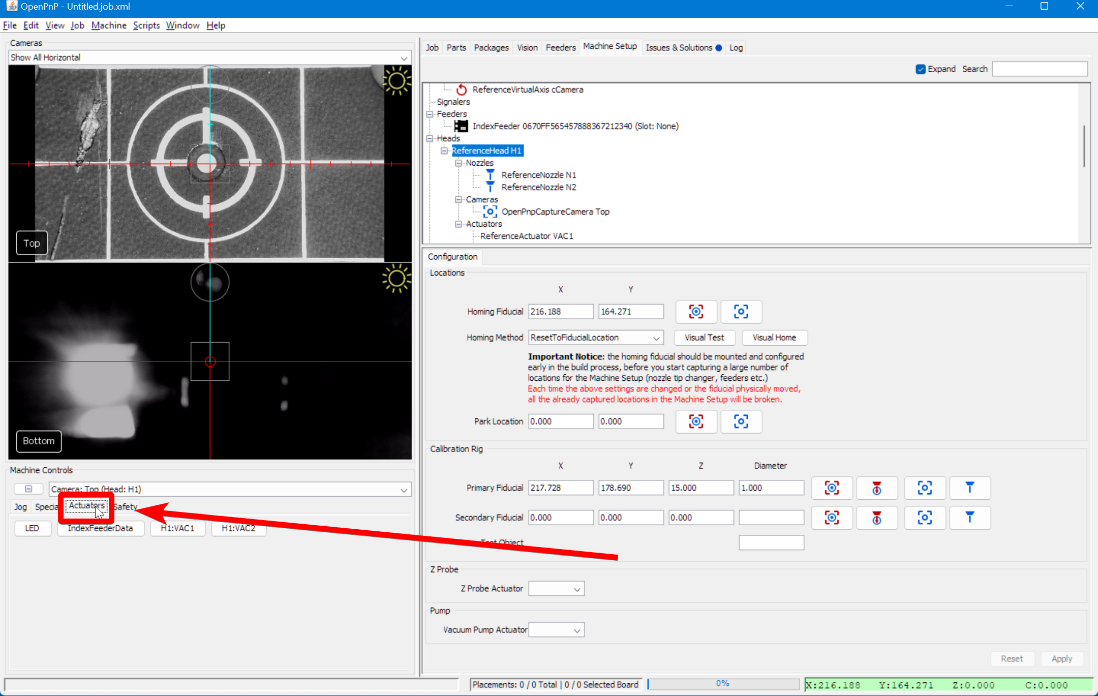 Switch to the Actuators Tab