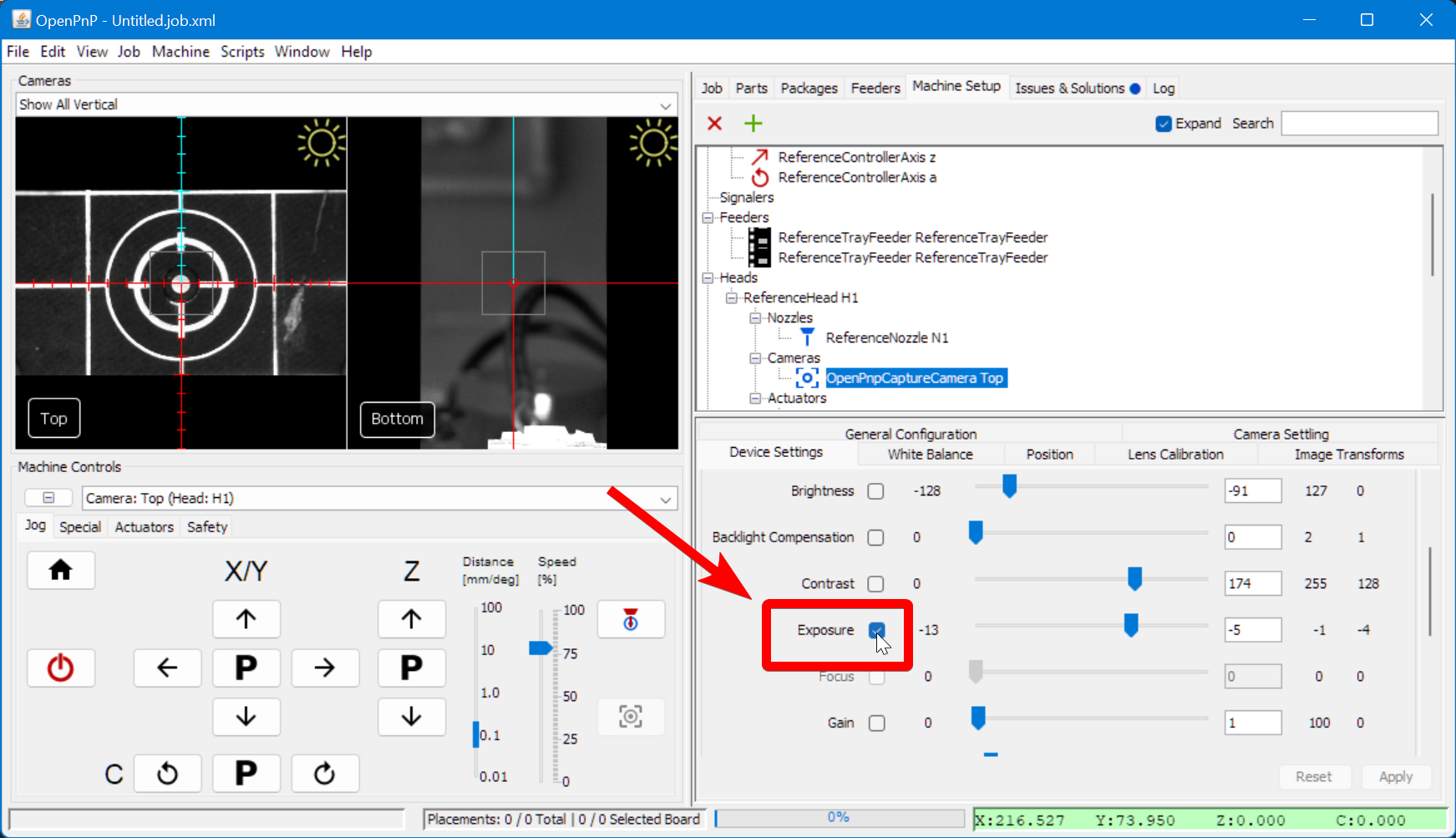 Top camera properly exposed with the auto-exposure turned on