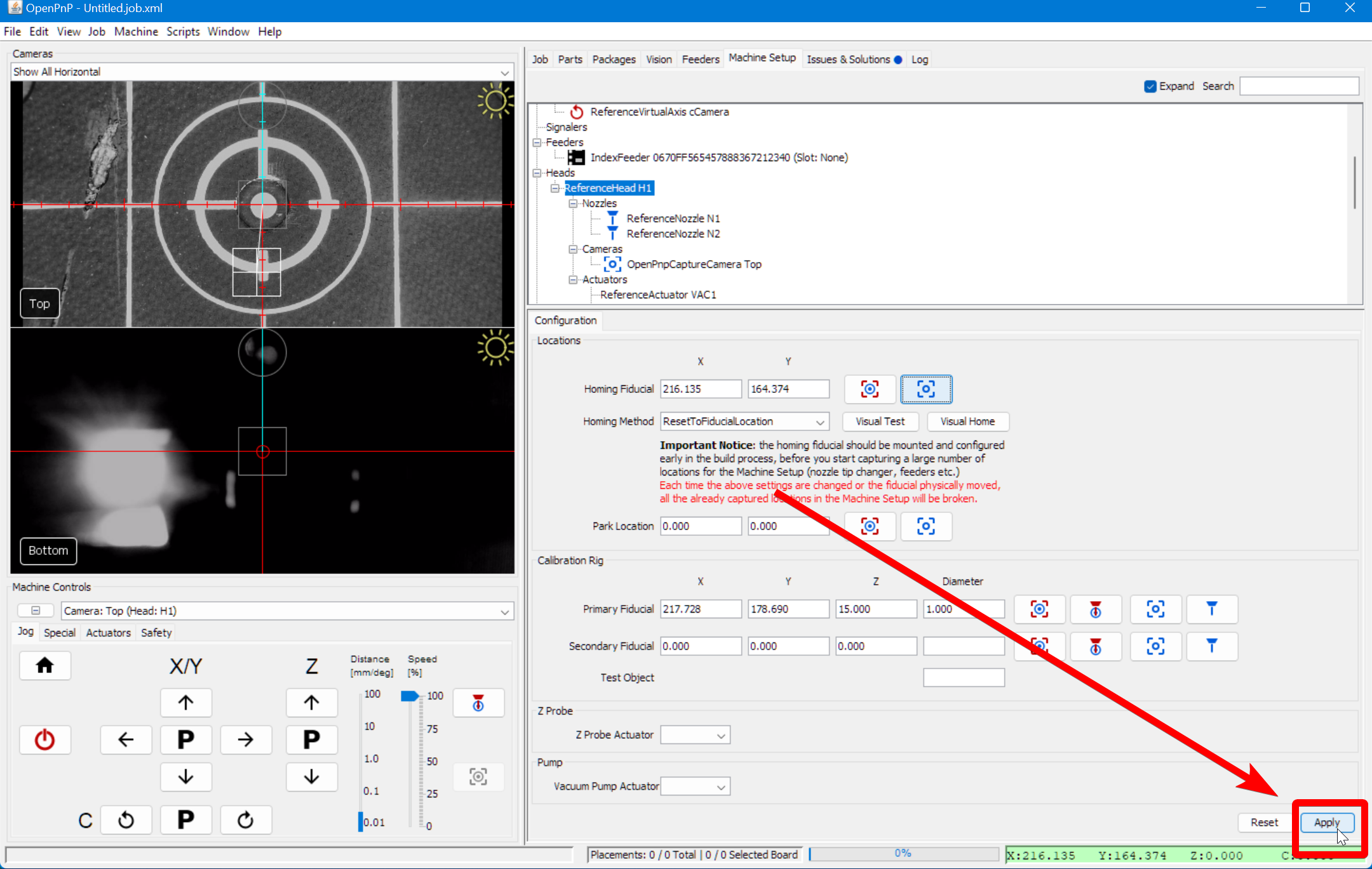 Save homing fiducial location