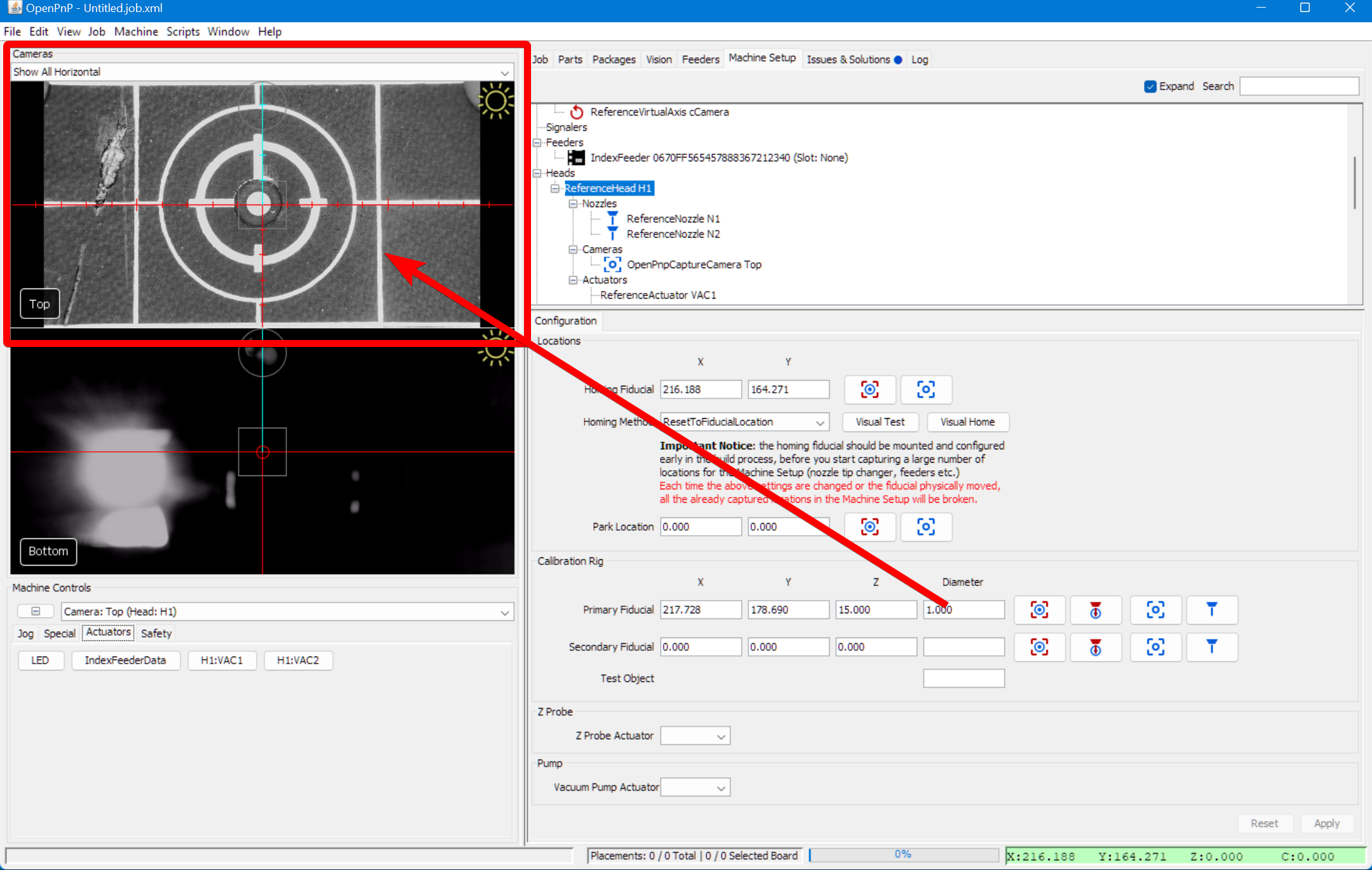 the homing fiducial in focus
