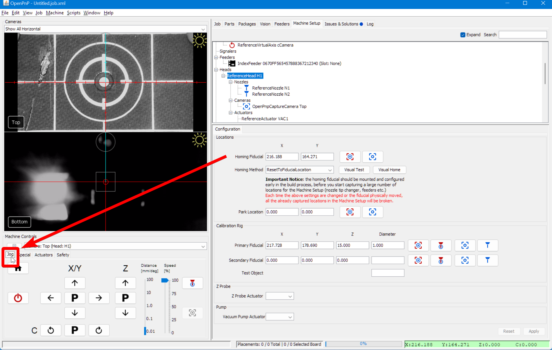 Switch to the jog tab