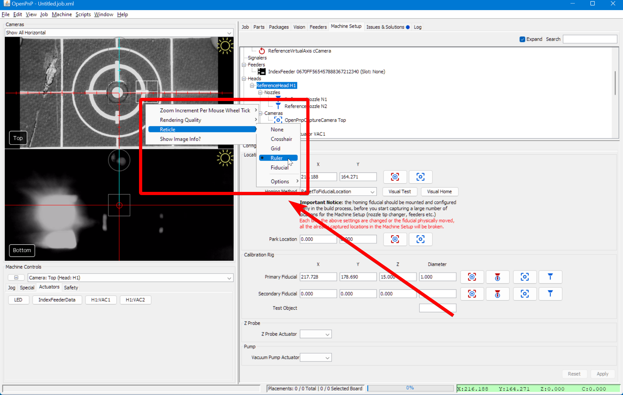 Change the reticle that appears on the camera feed