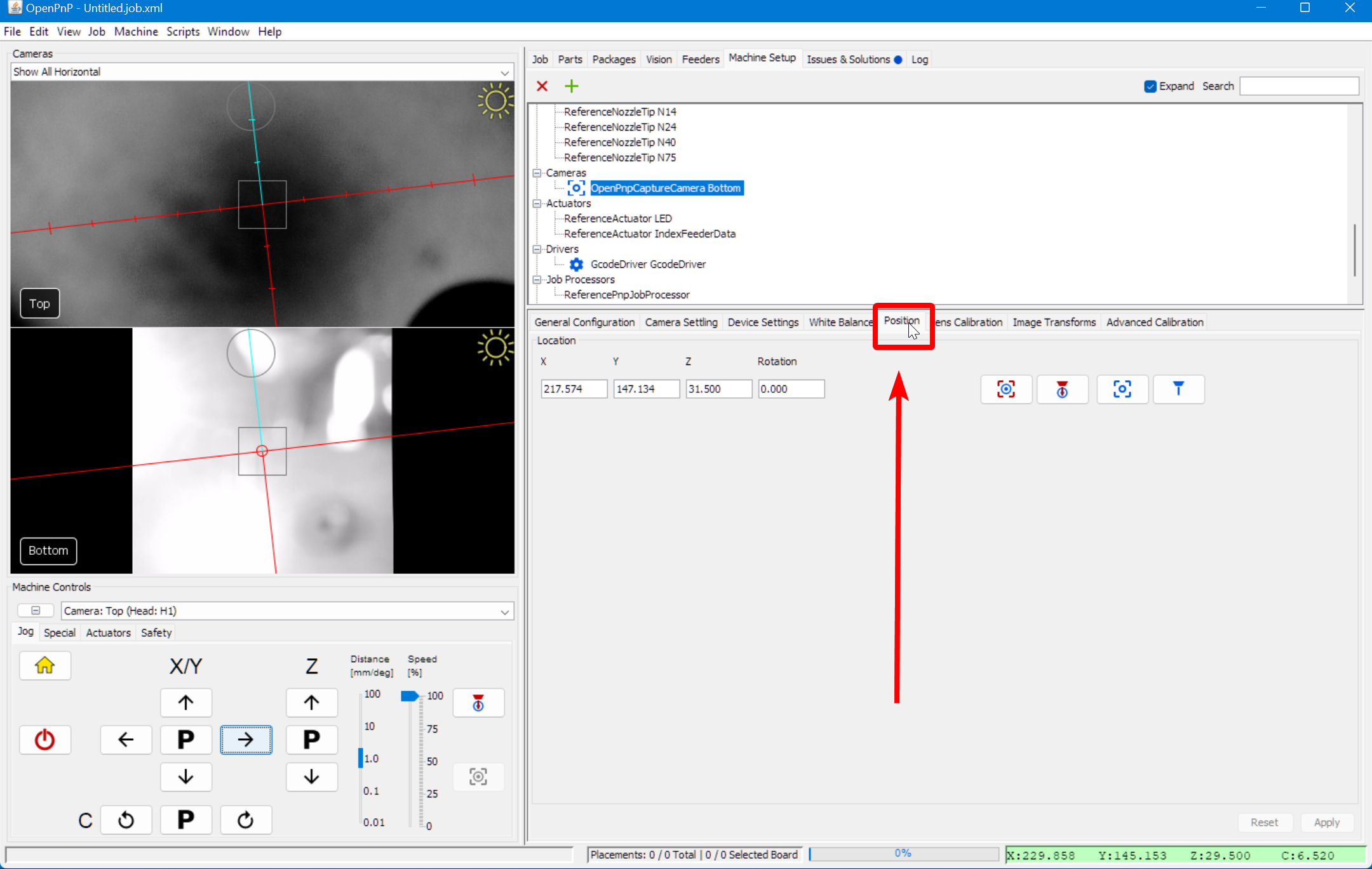 Go to the Position tab