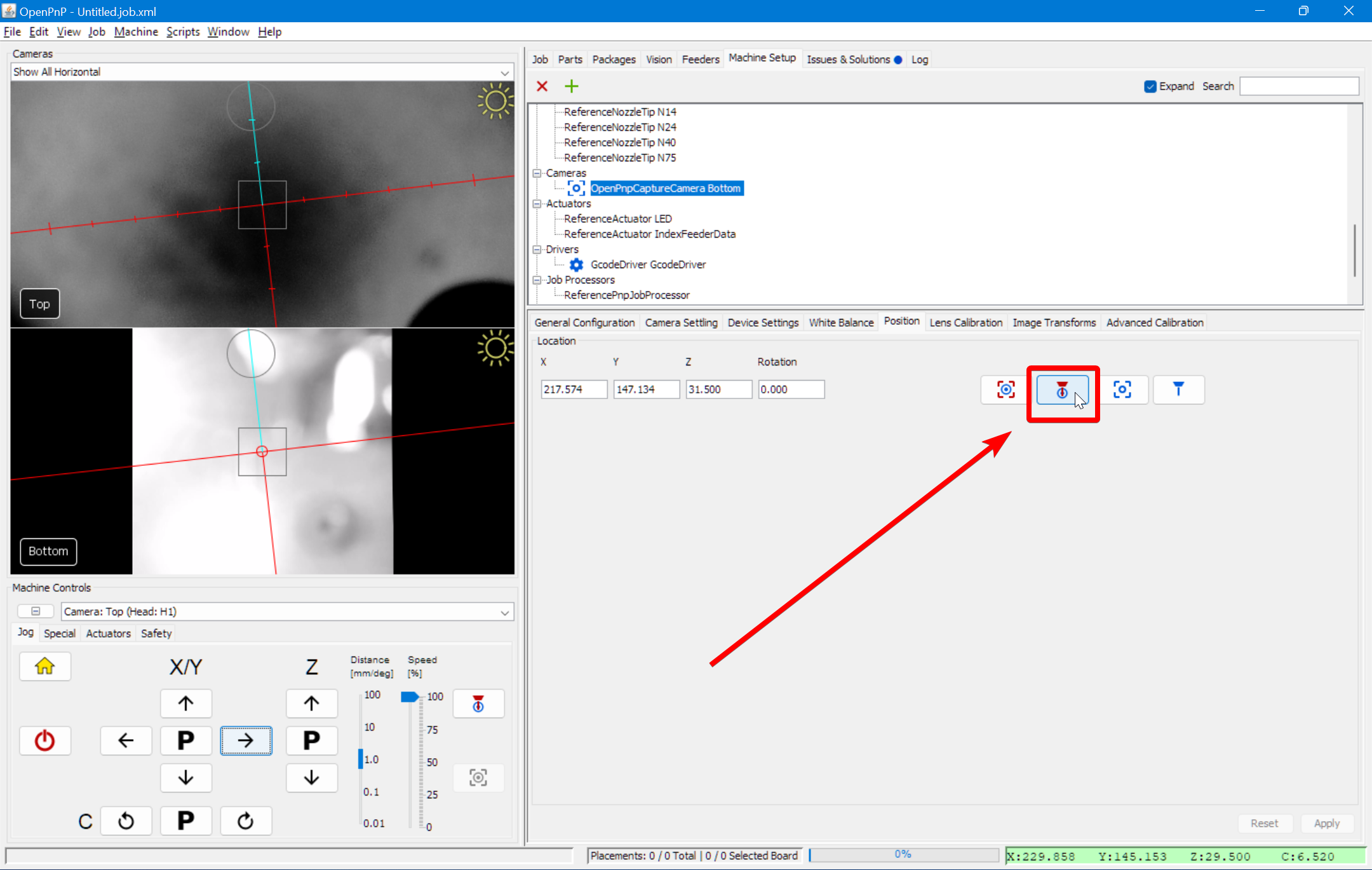 Position nozzle over camera