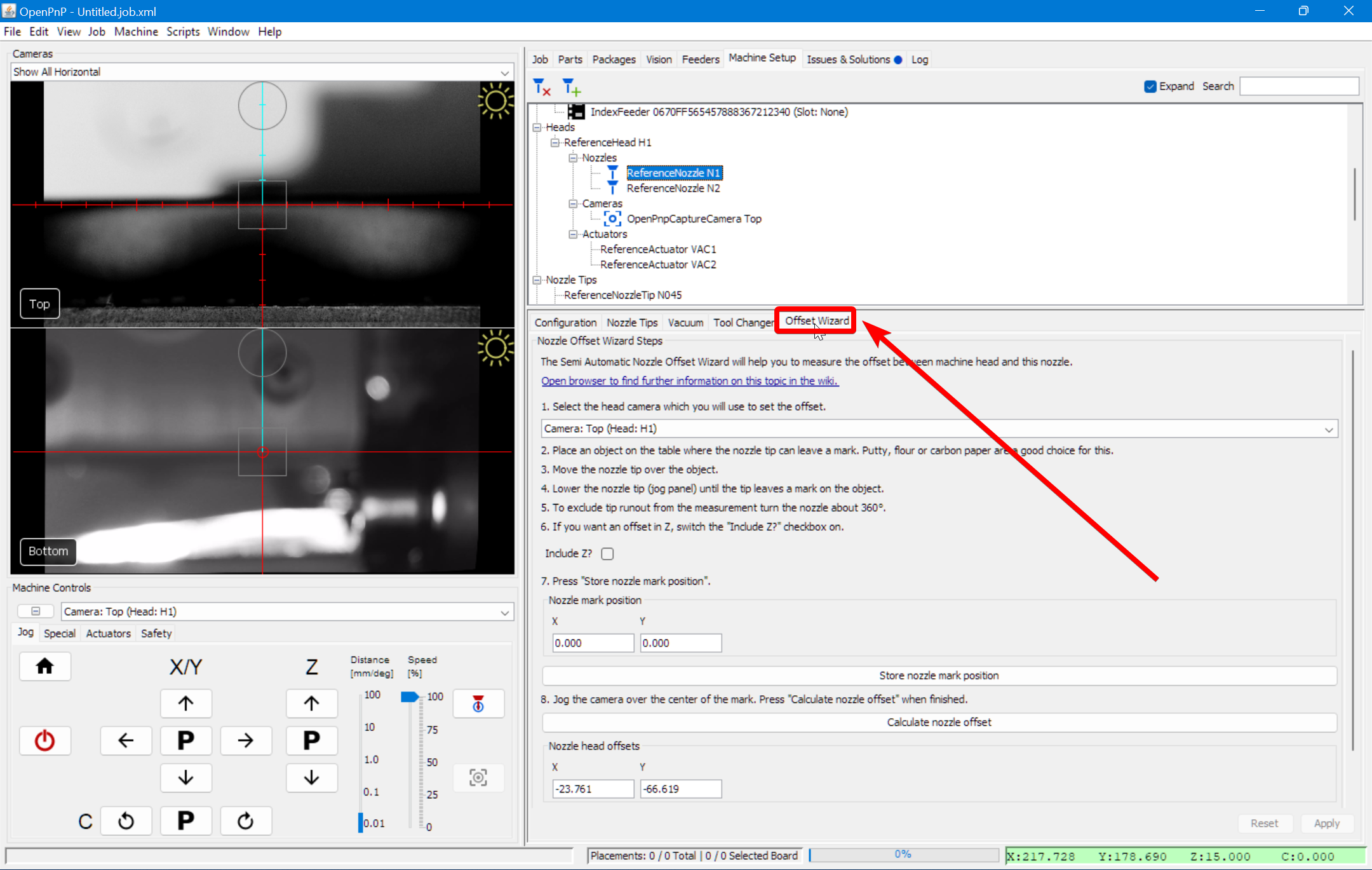 Offset wizard settings