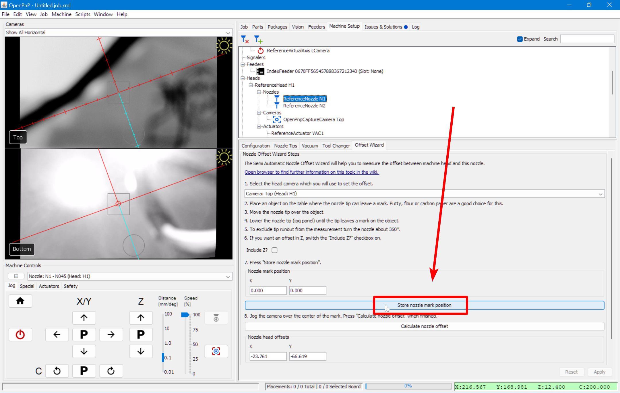 Store the nozzle's position