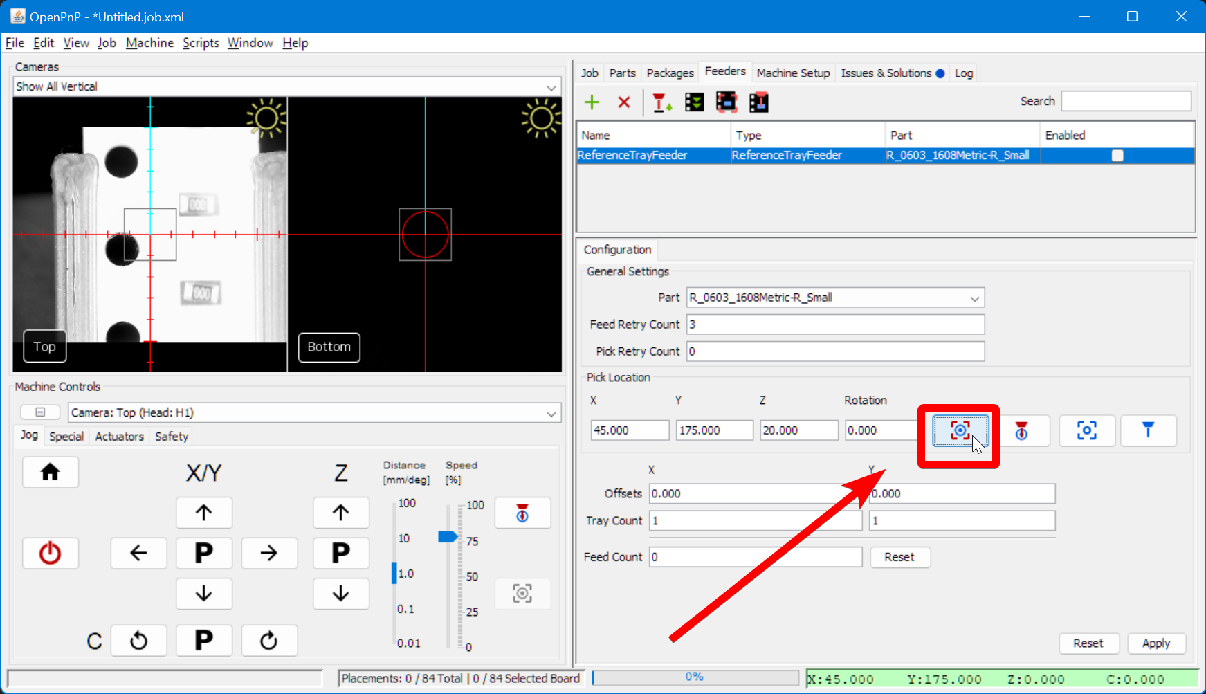Move the top camera over the left feeder's approximate location