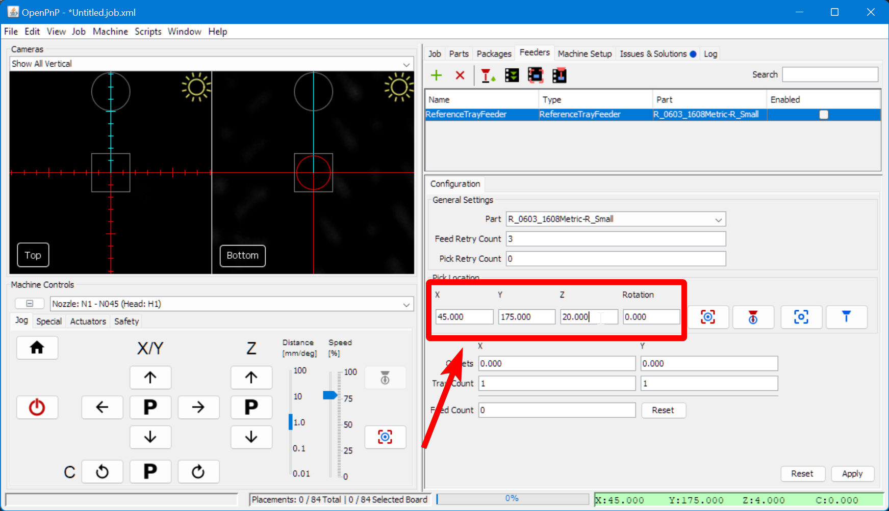 Set the starting location for the left feeder