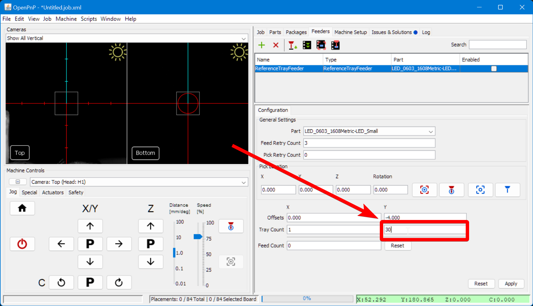 Set the feeder tray count