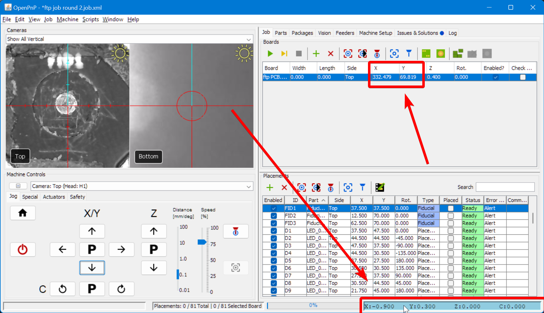 Get the reading on the digital readout and apply it to the board position