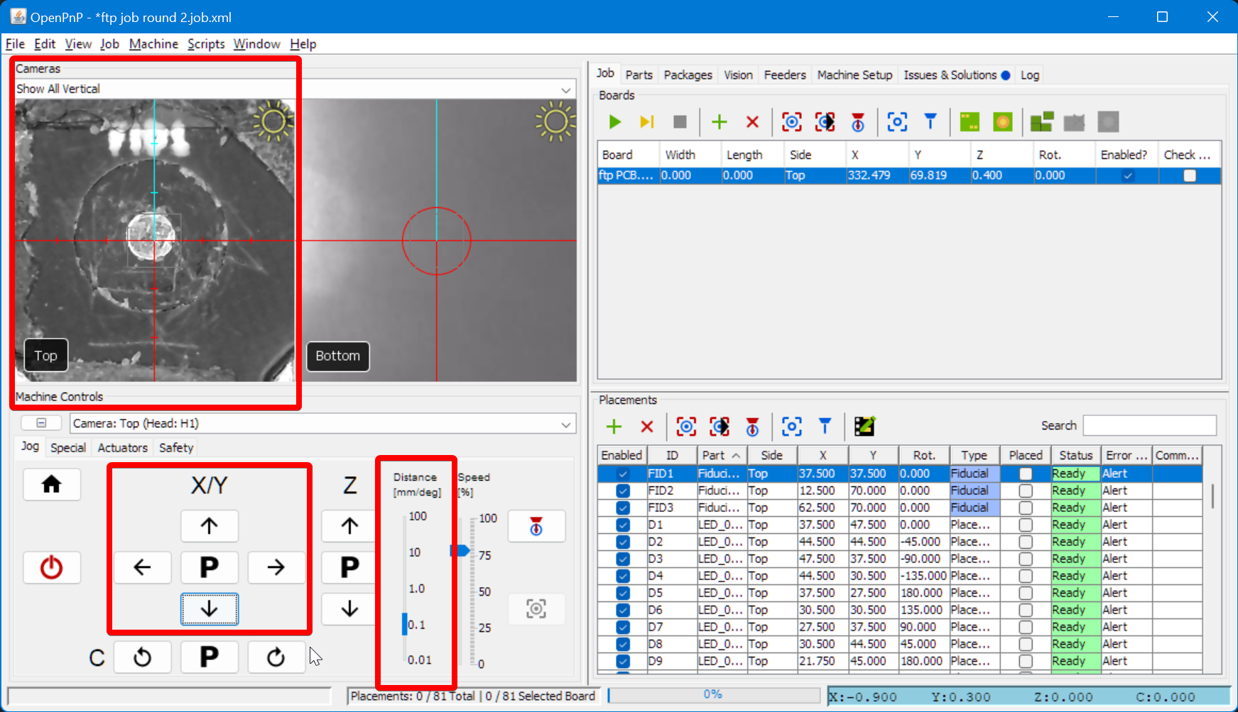 Use the Jog buttons to position the camera directly above the fiducial