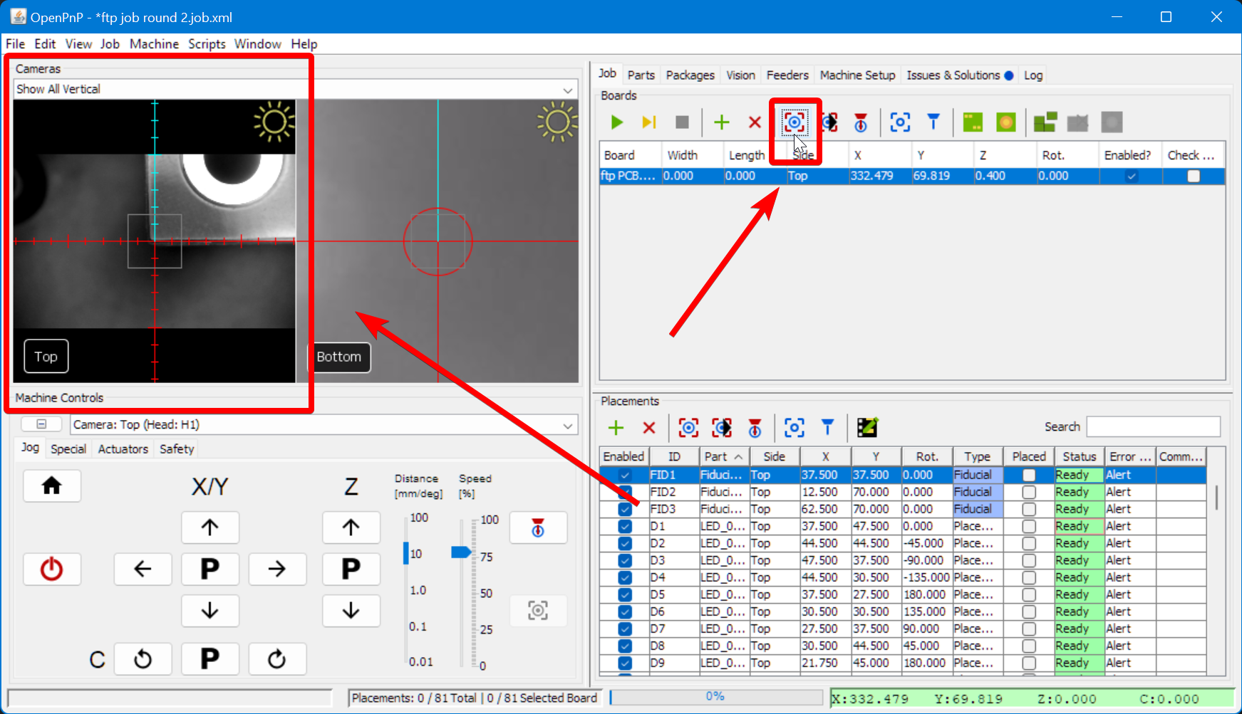 Move the top camera to the board