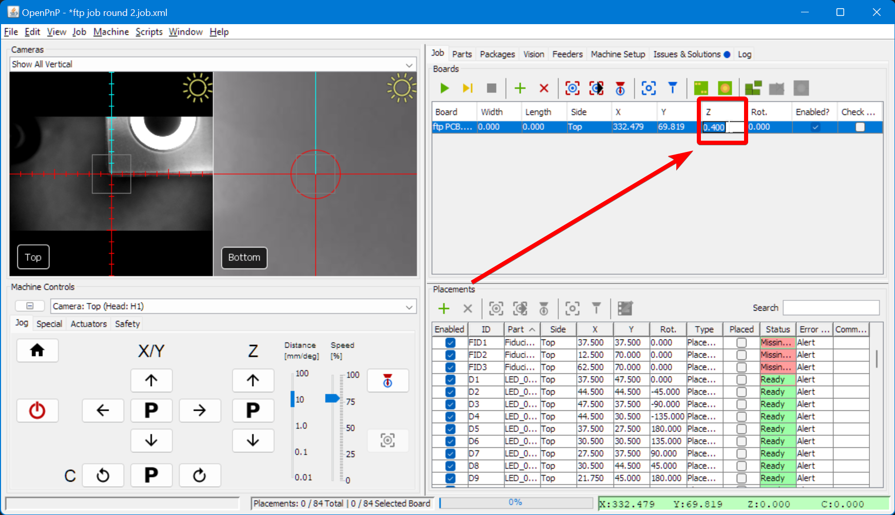 Set the Z coordinates of your board